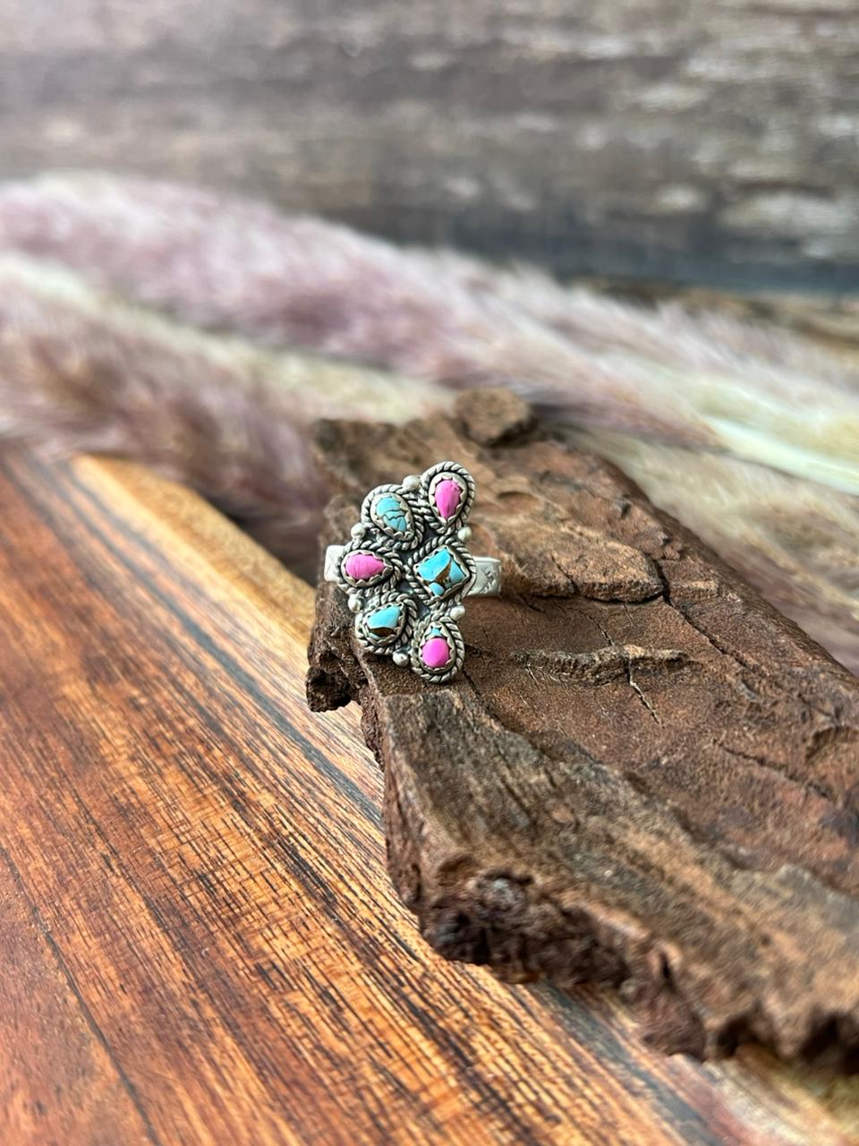 Handmade Sterling Silver Cotton Candy Adjustable Ring "Signed Nizhoni"