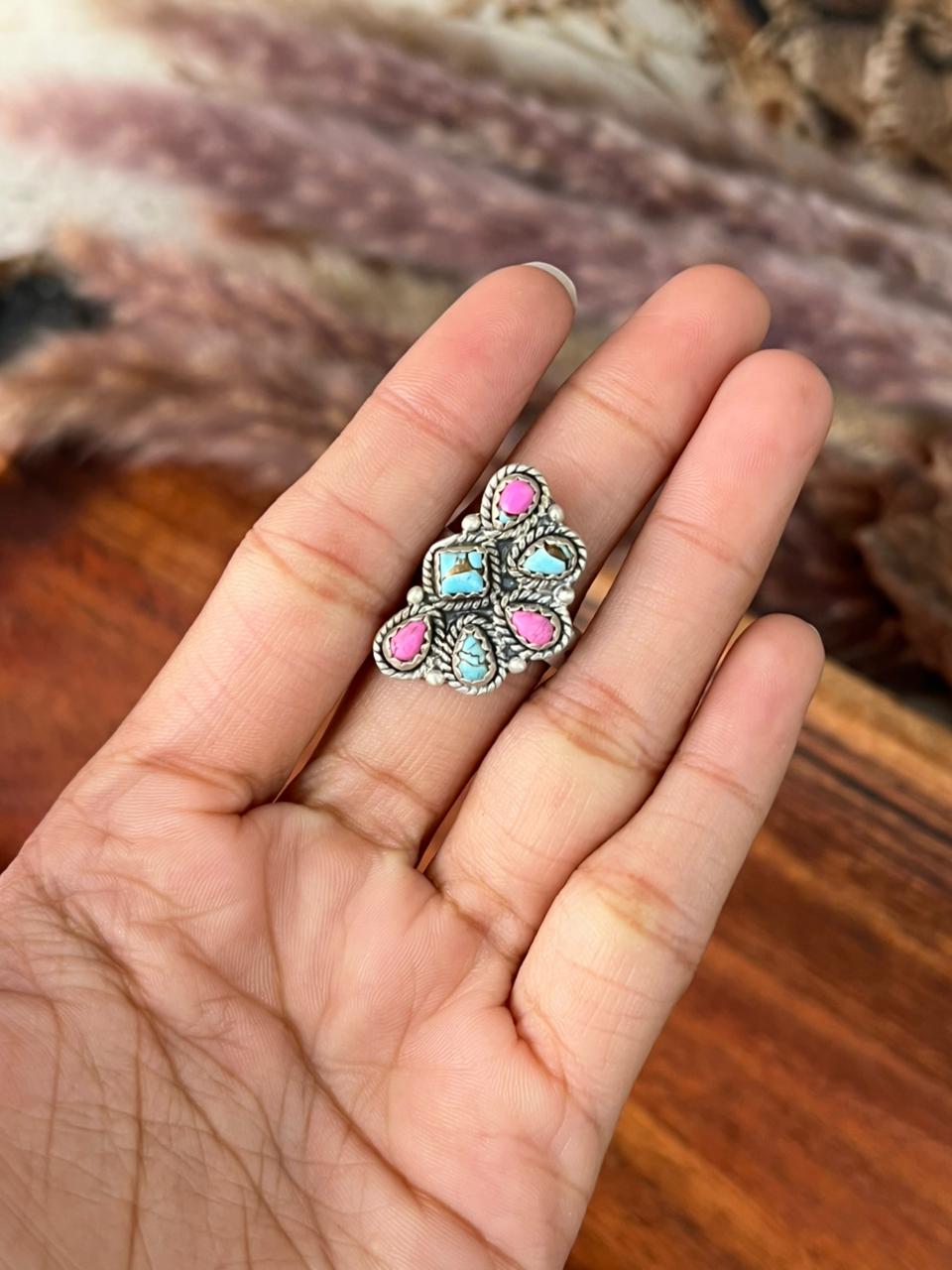 Handmade Sterling Silver Cotton Candy Adjustable Ring "Signed Nizhoni"