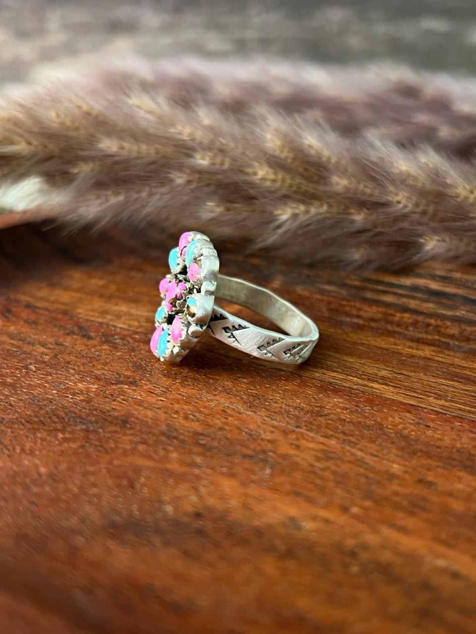 Handmade Sterling Silver Cotton Candy Adjustable Heart Ring "Signed Nizhoni"