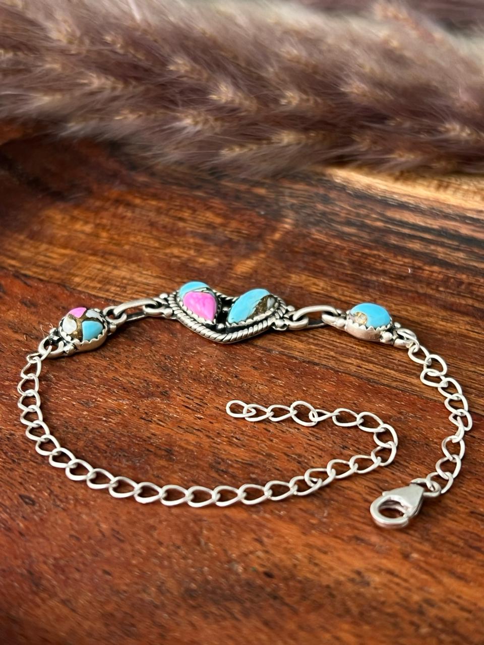Handmade Sterling Silver Cotton Candy Heart Bracelet "Signed Nizhoni"