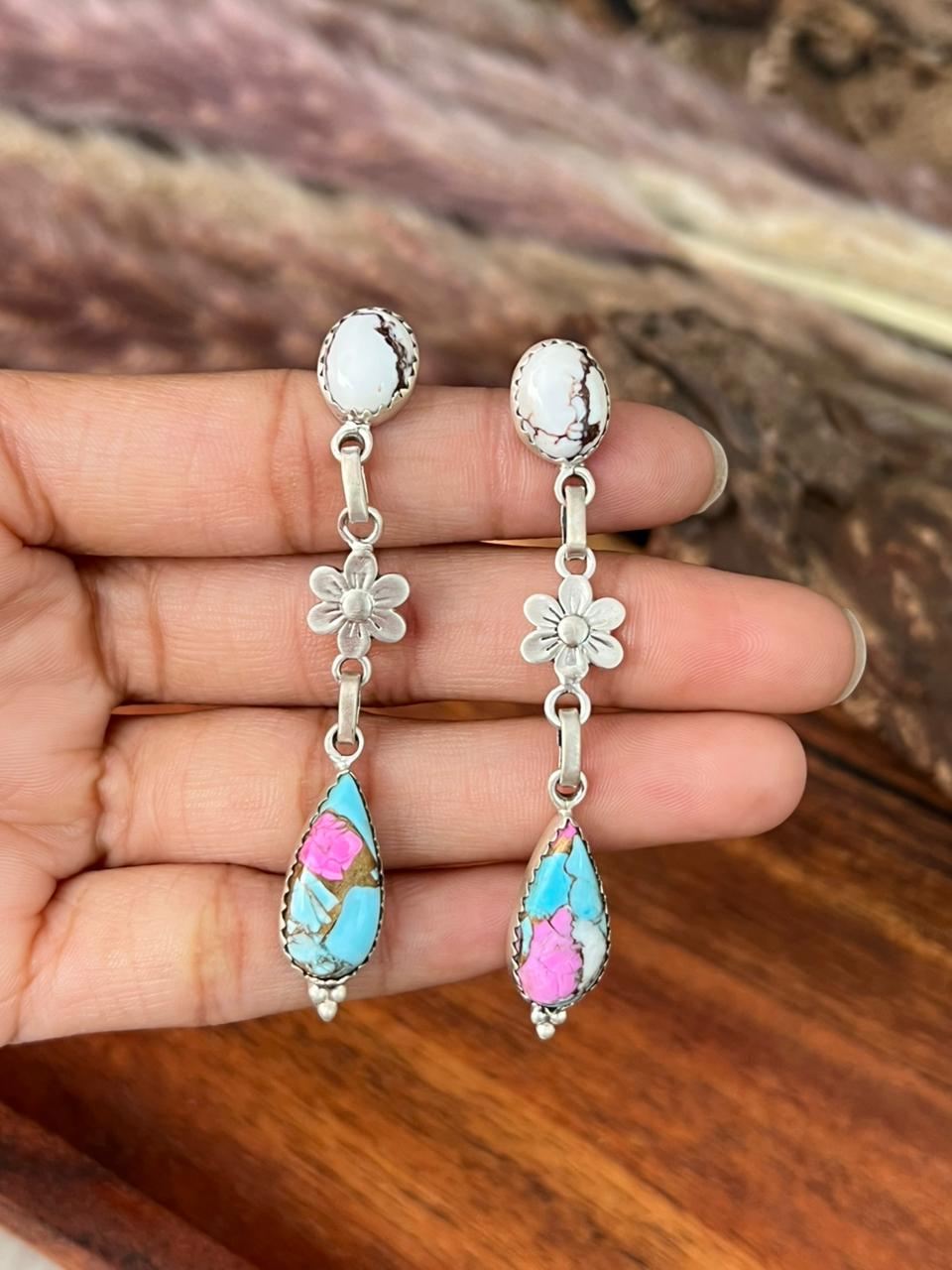 Handmade Sterling Silver Cotton Candy Post Dangle Earrings "Signed Nizhoni"