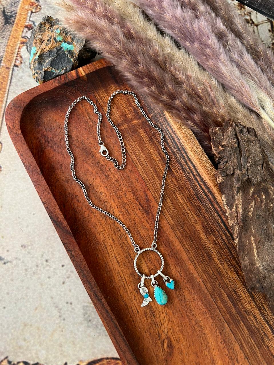Handmade Sterling Silver Kingman Turquoise Necklace "Signed Nizhoni"