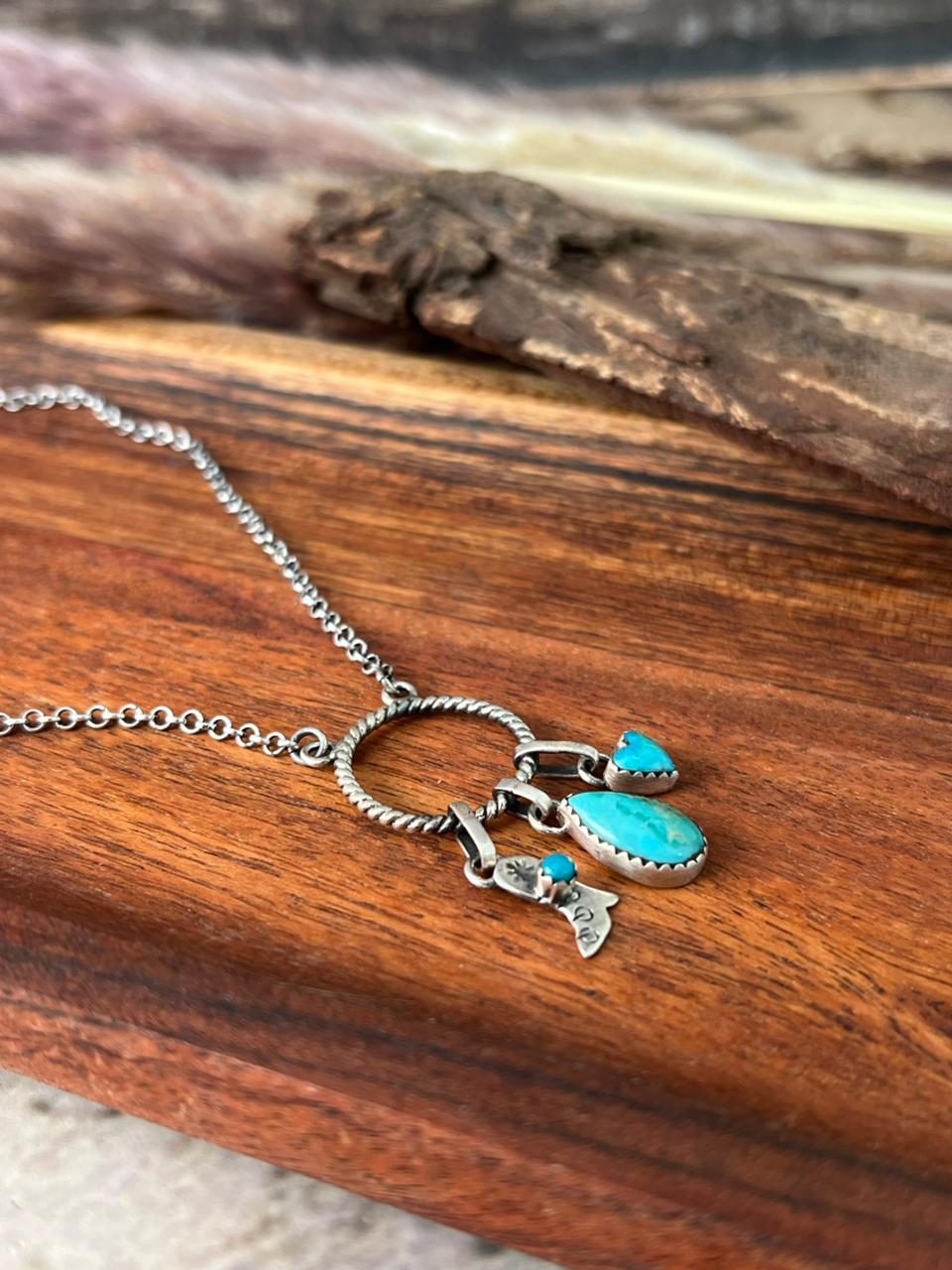 Handmade Sterling Silver Kingman Turquoise Necklace "Signed Nizhoni"
