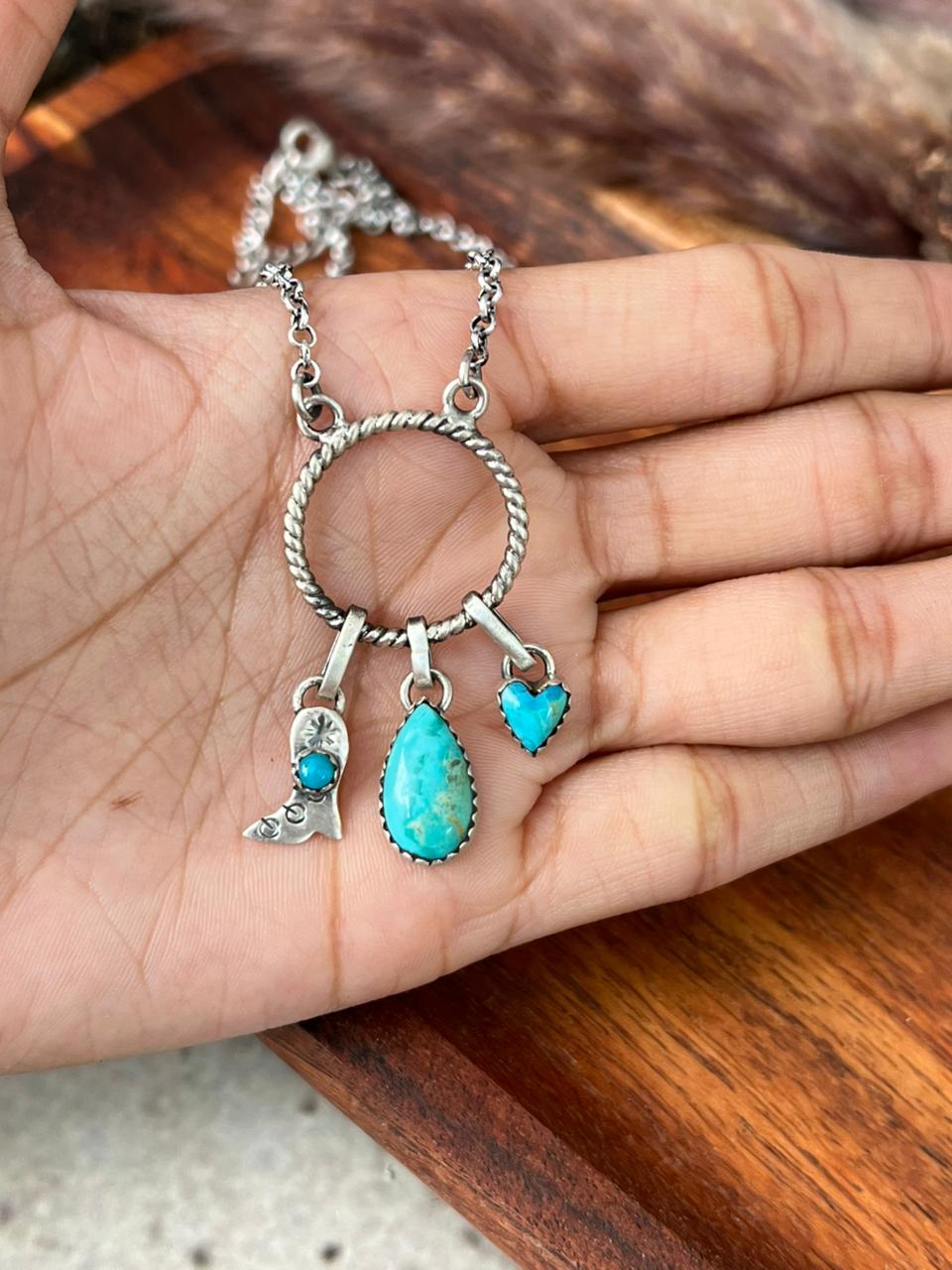 Handmade Sterling Silver Kingman Turquoise Necklace "Signed Nizhoni"