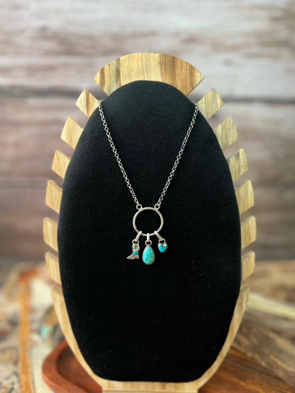 Handmade Sterling Silver Kingman Turquoise Necklace "Signed Nizhoni"