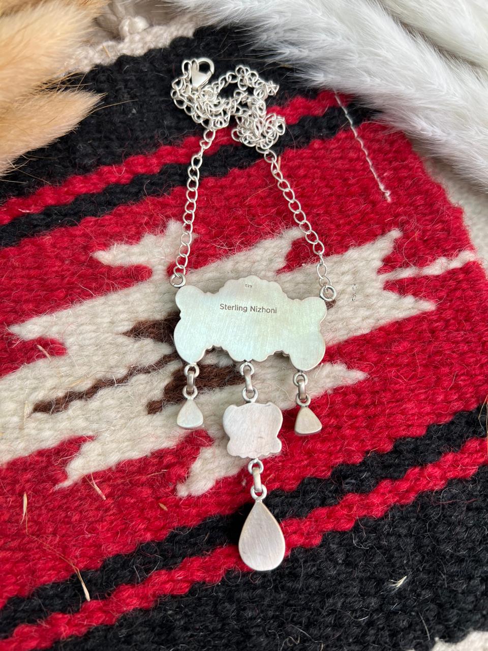 Handmade Sterling Silver Palomino Turquoise with Orange Mojave Necklace "Signed Nizhoni"