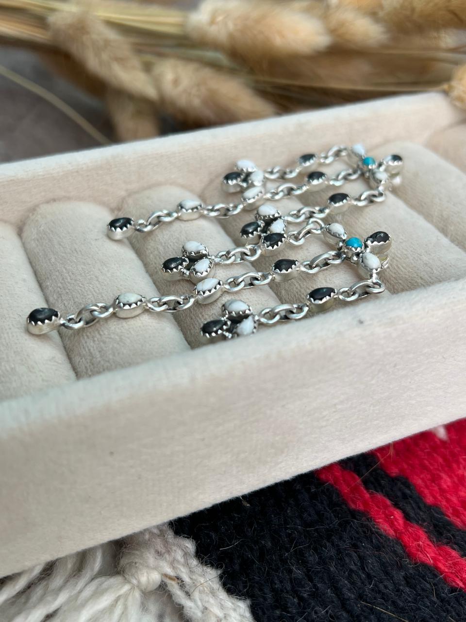 Handmade Sterling Silver Kingman Turquoise with White Buffalo Post Dangle Earrings "Signed Nizhoni"
