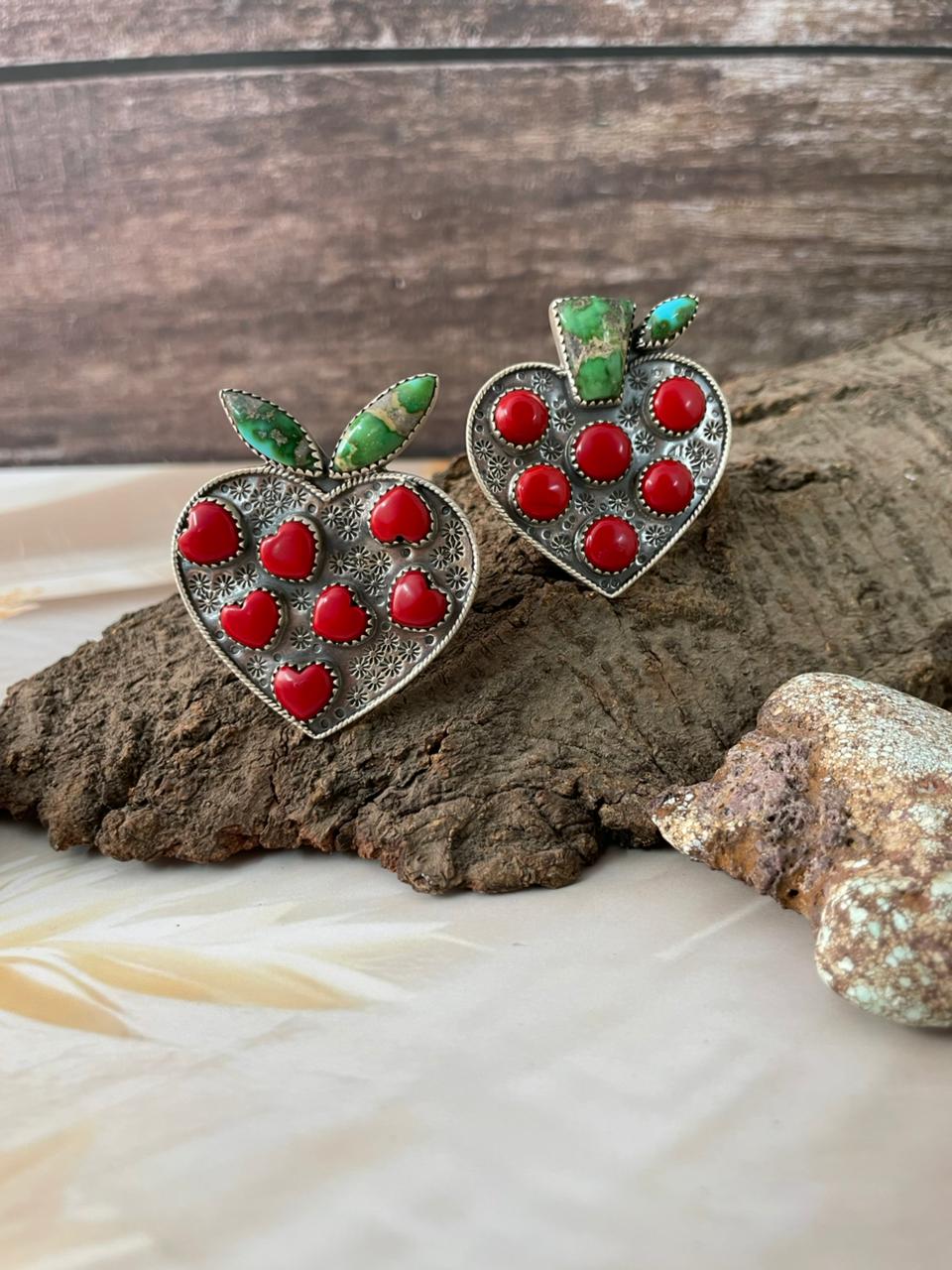 Handmade Sterling Silver Rosarita with Sonoran Mountain Turquoise Cherry Pendant "Signed Nizhoni"