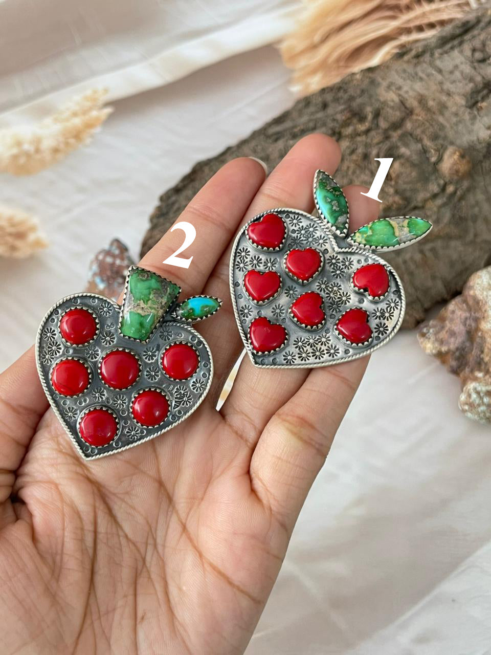 Handmade Sterling Silver Rosarita with Sonoran Mountain Turquoise Cherry Pendant "Signed Nizhoni"
