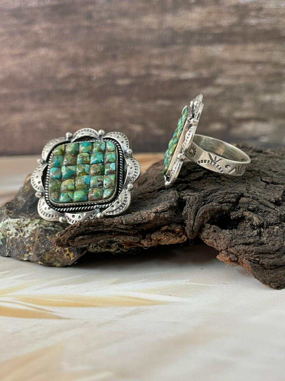 Handmade Sterling Silver Sonoran Cobble Collection: Sonoran Mountain Turquoise Adjustable Ring "Signed Nizhoni"