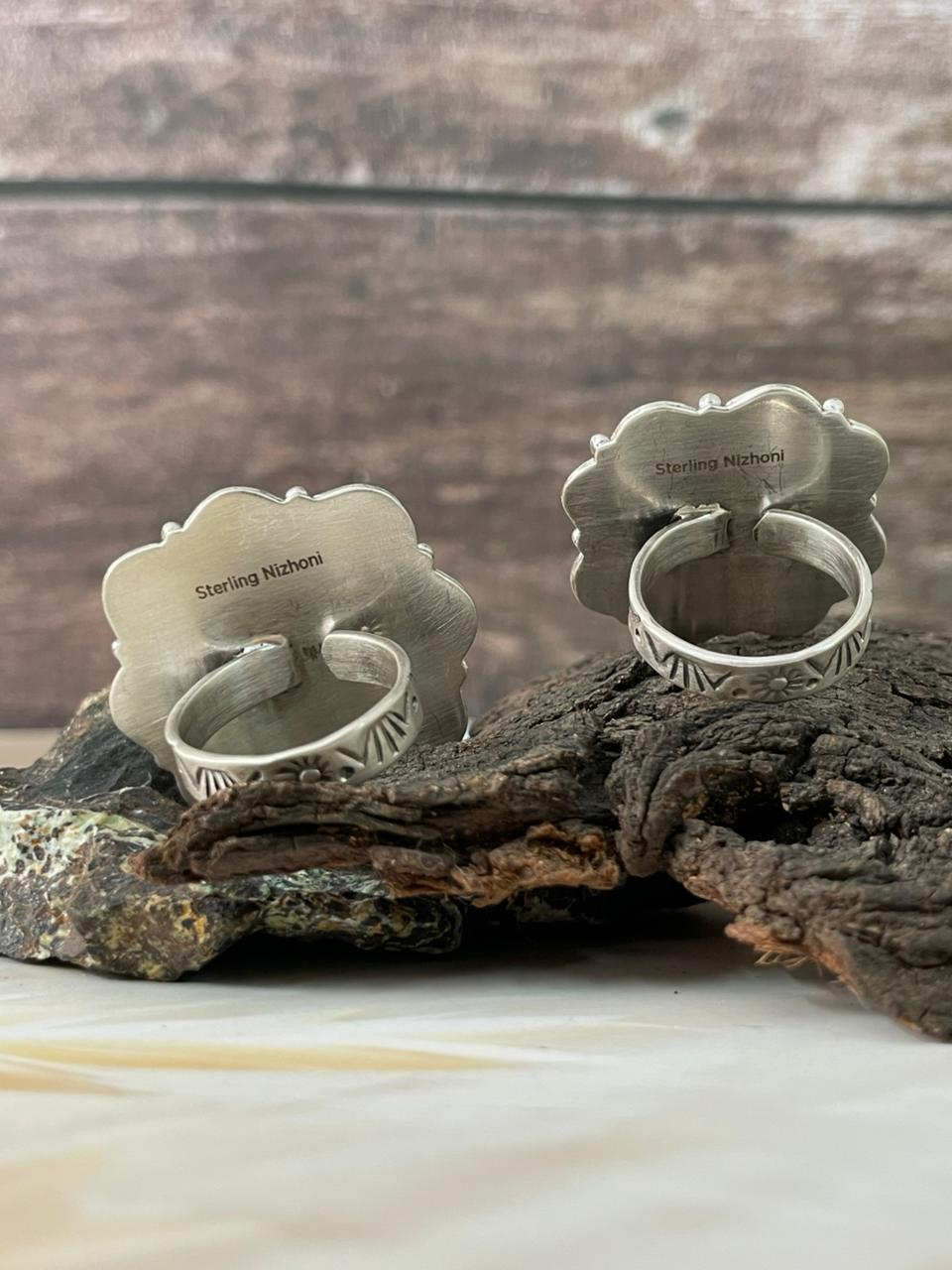 Handmade Sterling Silver Sonoran Cobble Collection: Sonoran Mountain Turquoise Adjustable Ring "Signed Nizhoni"