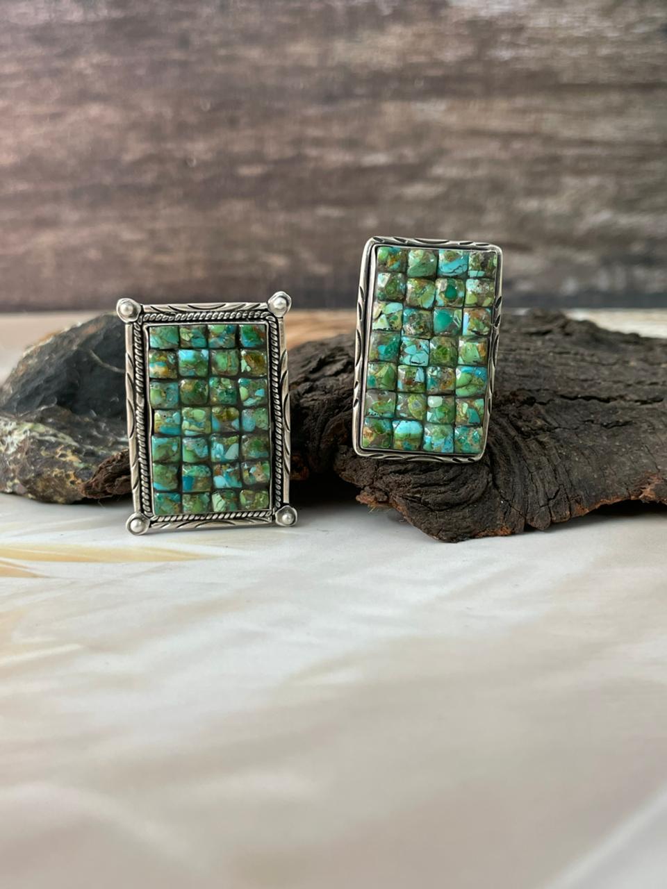 Handmade Sterling Silver Sonoran Cobble Collection: Sonoran Mountain Turquoise Adjustable Ring "Signed Nizhoni"
