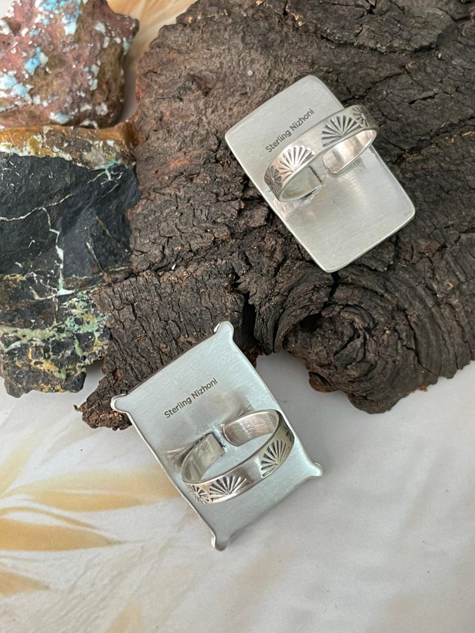 Handmade Sterling Silver Sonoran Cobble Collection: Sonoran Mountain Turquoise Adjustable Ring "Signed Nizhoni"