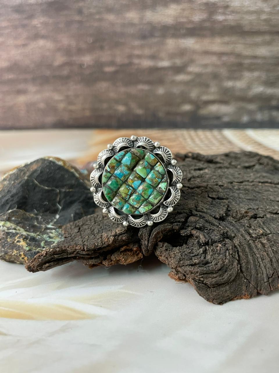 Handmade Sterling Silver Sonoran Cobble Collection: Sonoran Mountain Turquoise Adjustable Ring "Signed Nizhoni"