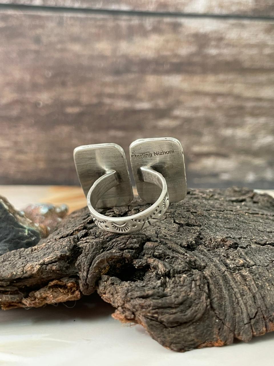 Handmade Sterling Silver Sonoran Cobble Collection: Sonoran Mountain Turquoise Adjustable Ring "Signed Nizhoni"