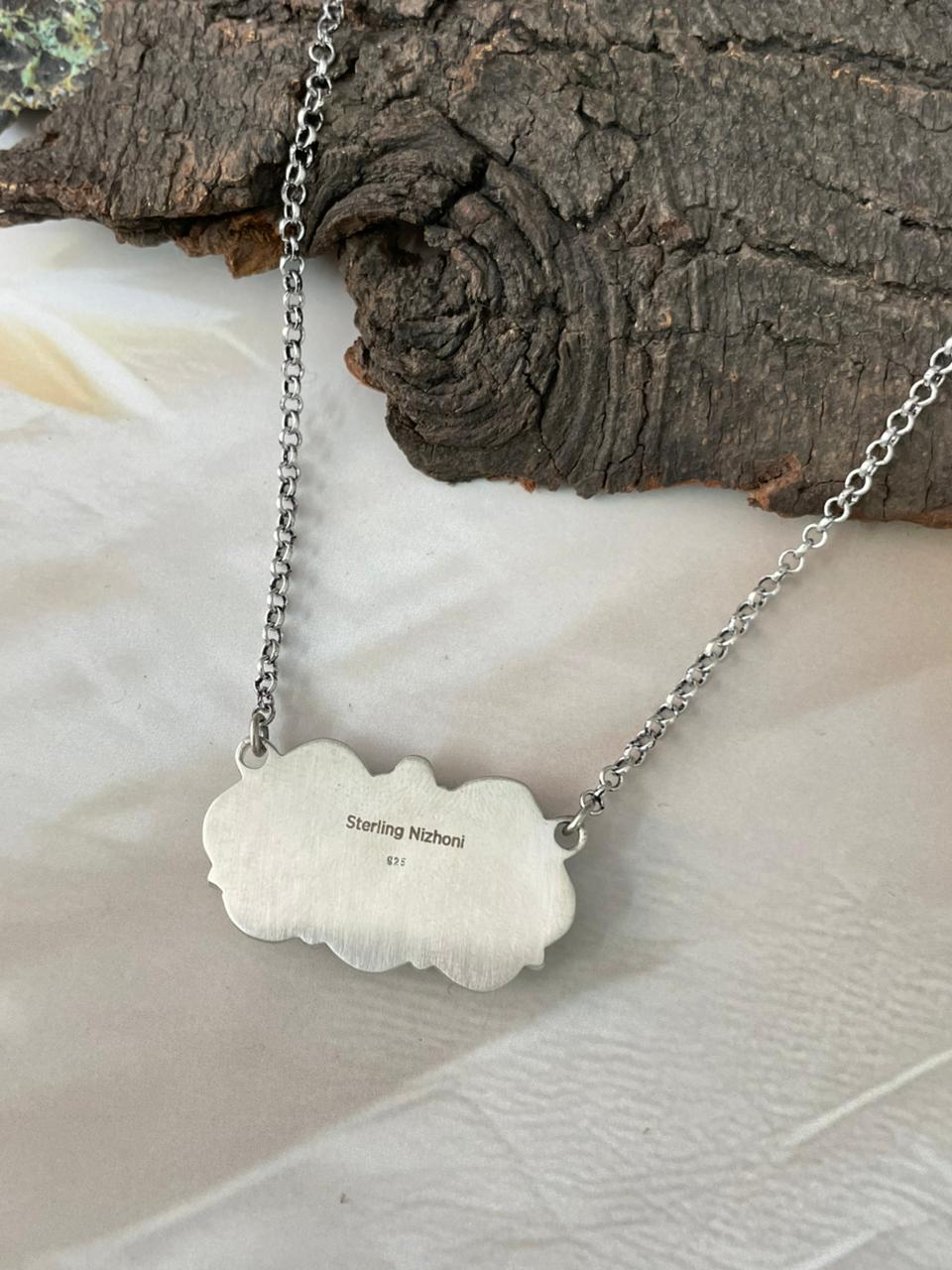 Handmade Sterling Silver Sonoran Cobble Collection: Sonoran Mountain Turquoise Bar Necklace "Signed Nizhoni"