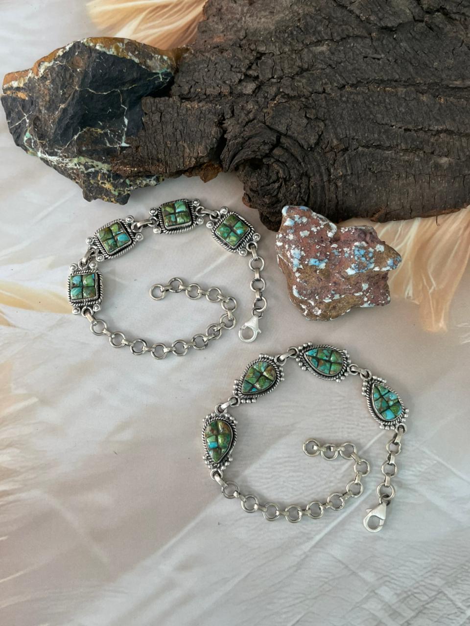 Handmade Sterling Silver Sonoran Cobble Collection: Sonoran Mountain Turquoise Bracelet "Signed Nizhoni"