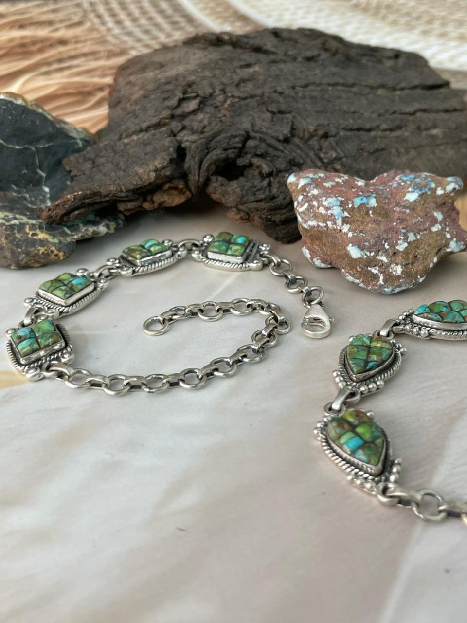 Handmade Sterling Silver Sonoran Cobble Collection: Sonoran Mountain Turquoise Bracelet "Signed Nizhoni"