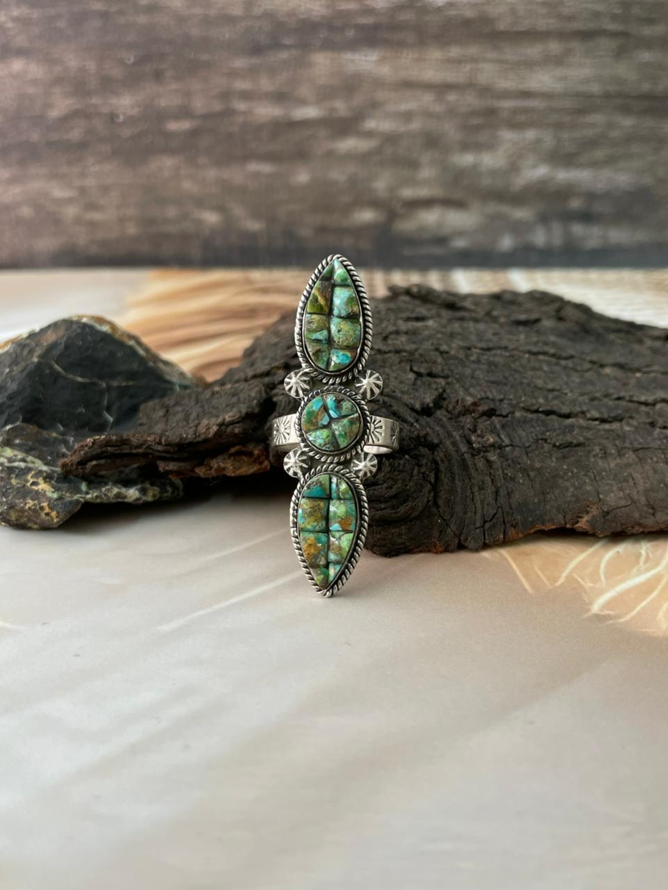 Handmade Sterling Silver Sonoran Cobble Collection: Sonoran Mountain Turquoise Adjustable Ring "Signed Nizhoni"