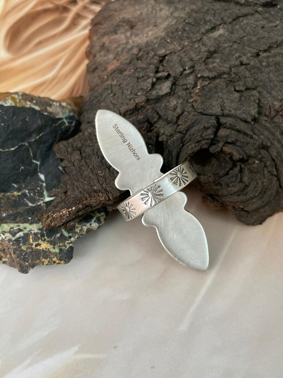 Handmade Sterling Silver Sonoran Cobble Collection: Sonoran Mountain Turquoise Adjustable Ring "Signed Nizhoni"