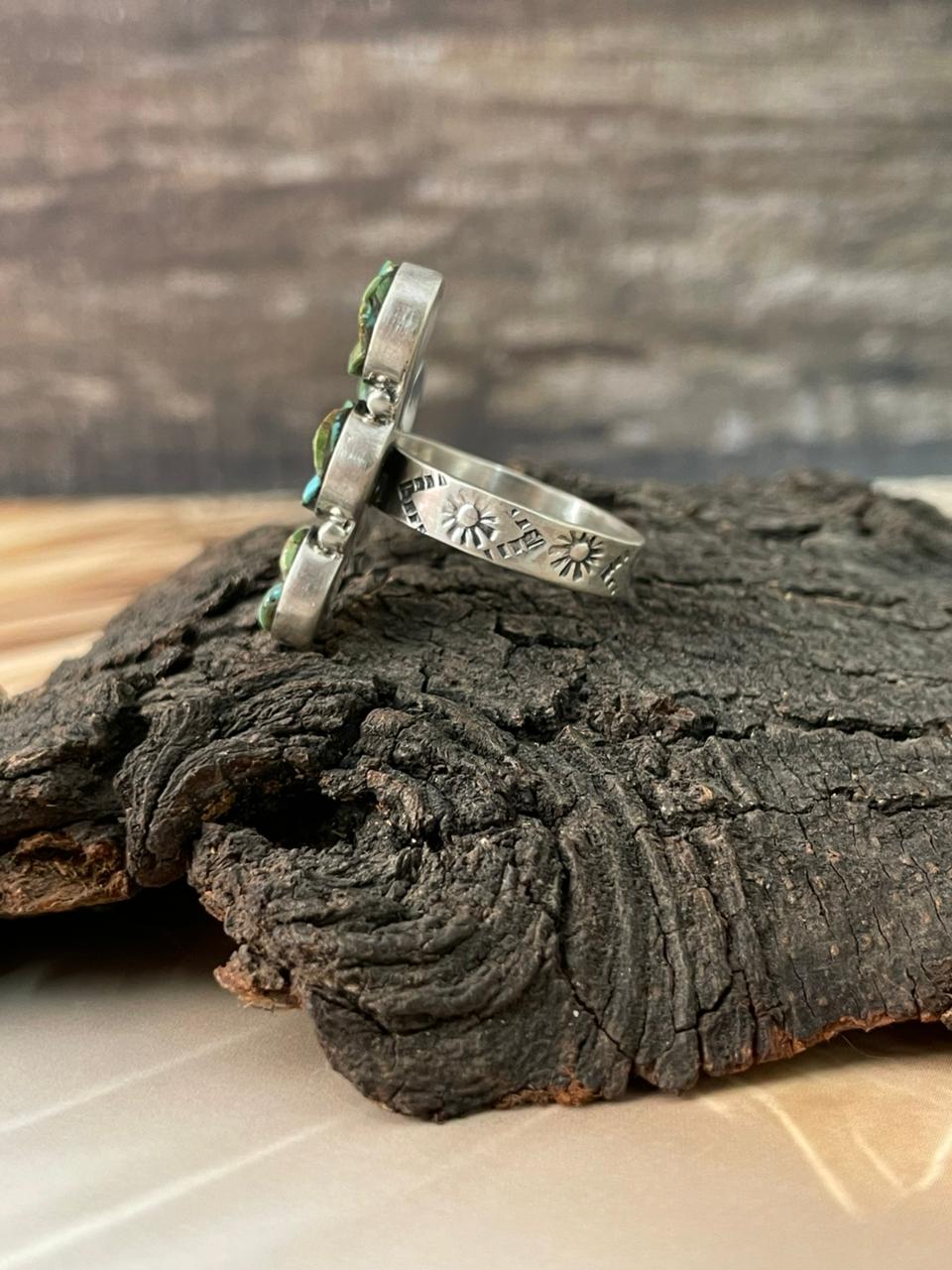Handmade Sterling Silver Sonoran Cobble Collection: Sonoran Mountain Turquoise Adjustable Ring "Signed Nizhoni"