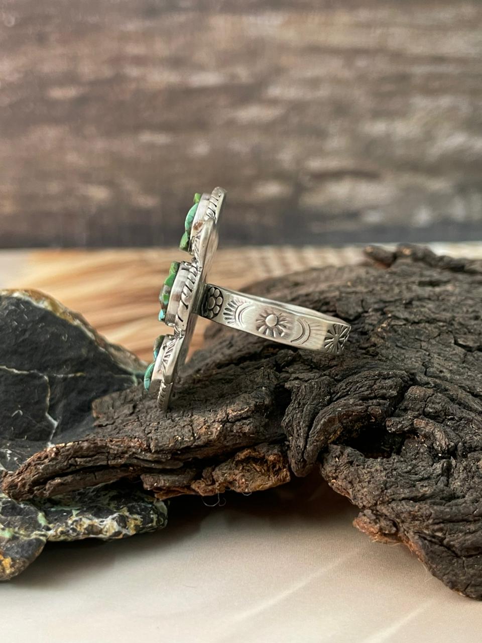 Handmade Sterling Silver Sonoran Cobble Collection: Sonoran Mountain Turquoise Adjustable Ring "Signed Nizhoni"