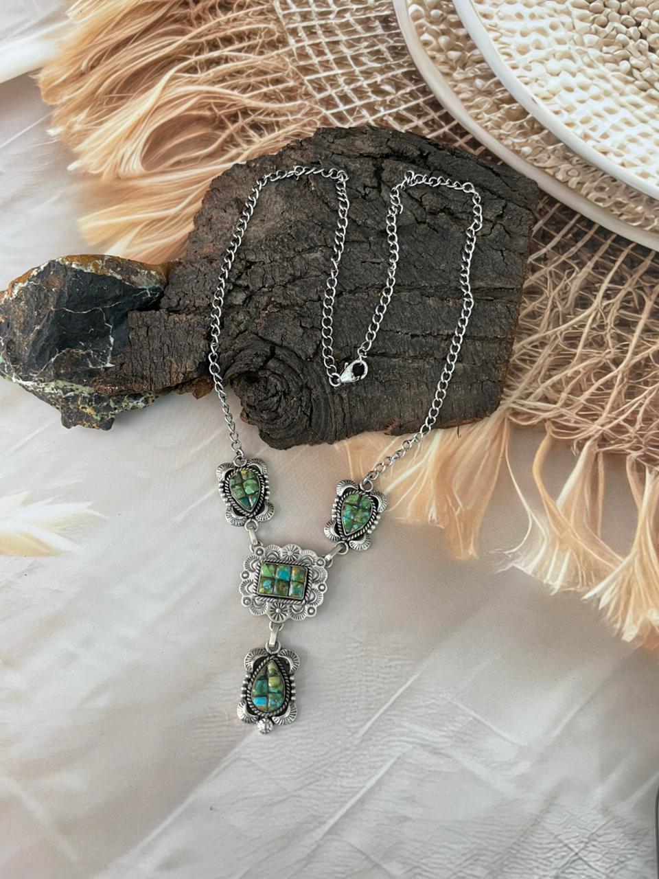 Handmade Sterling Silver Sonoran Cobble Collection: Sonoran Mountain Turquoise Necklace "Signed Nizhoni"
