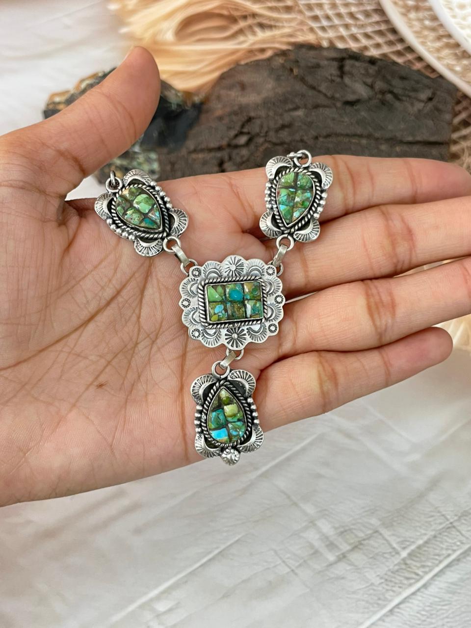 Handmade Sterling Silver Sonoran Cobble Collection: Sonoran Mountain Turquoise Necklace "Signed Nizhoni"