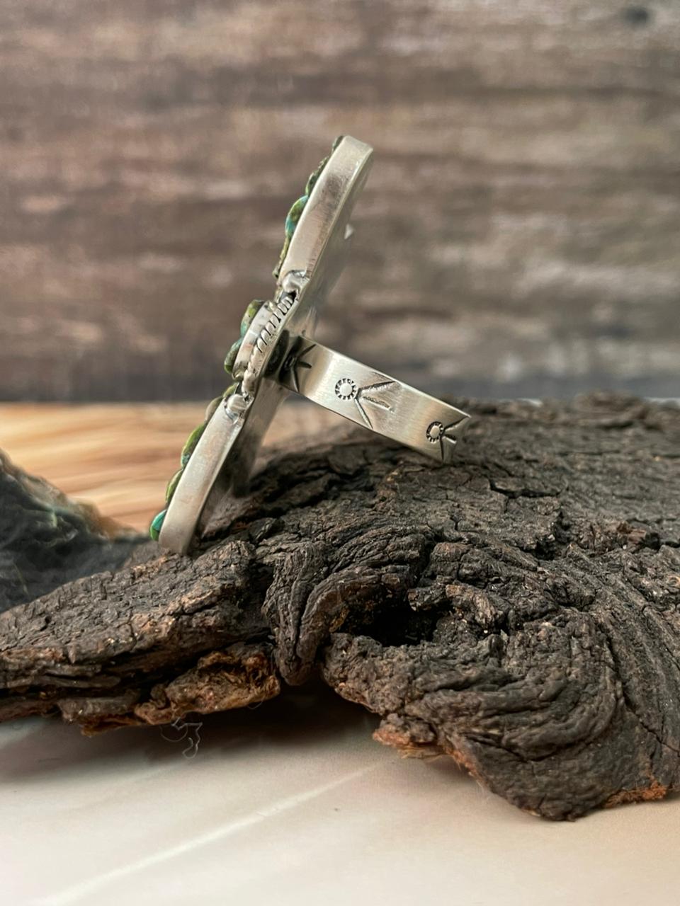 Handmade Sterling Silver Sonoran Cobble Collection: Sonoran Mountain Turquoise Adjustable Ring "Signed Nizhoni"