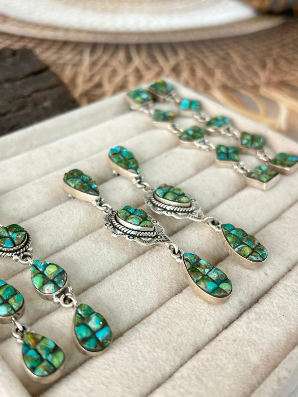 Handmade Sterling Silver Sonoran Cobble Collection: Sonoran Mountain Turquoise Post Dangle Earrings "Signed Nizhoni"