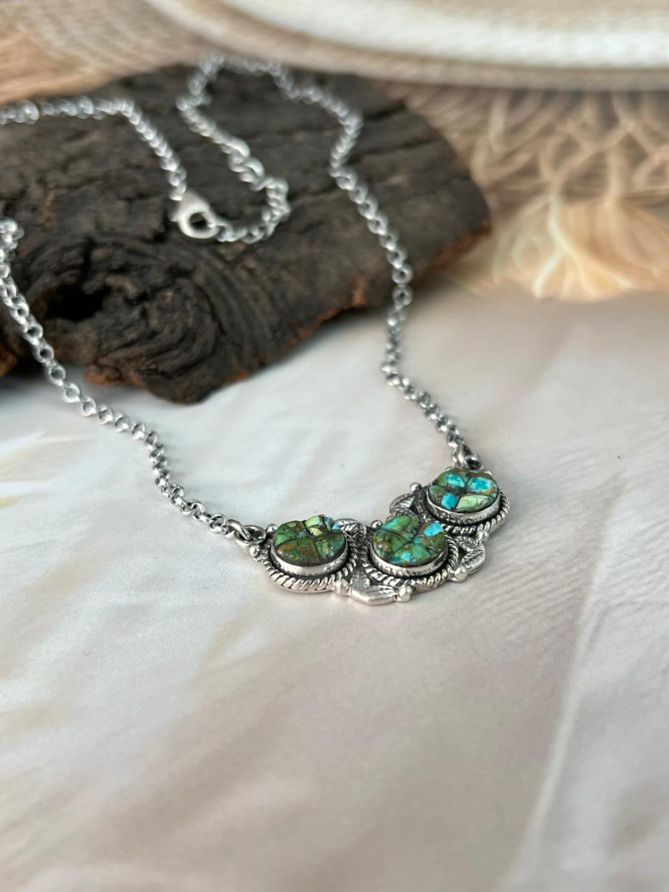 Handmade Sterling Silver Sonoran Cobble Collection: Sonoran Mountain Turquoise Necklace "Signed Nizhoni"