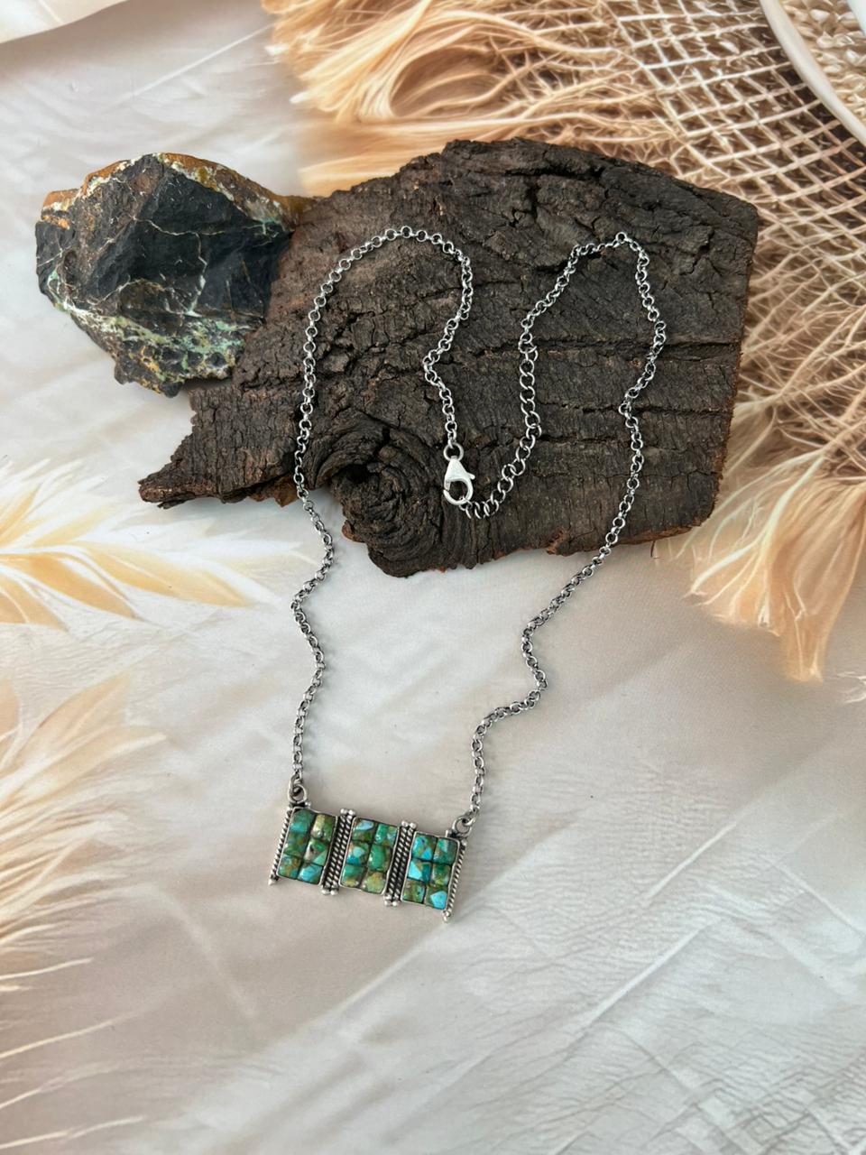 Handmade Sterling Silver Sonoran Cobble Collection: Sonoran Mountain Turquoise Necklace "Signed Nizhoni"