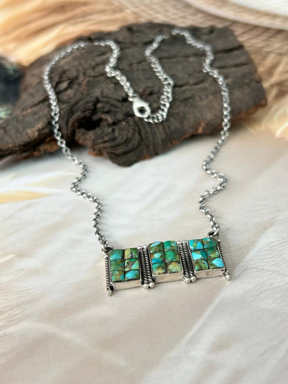 Handmade Sterling Silver Sonoran Cobble Collection: Sonoran Mountain Turquoise Necklace "Signed Nizhoni"