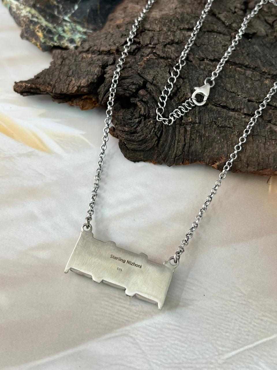 Handmade Sterling Silver Sonoran Cobble Collection: Sonoran Mountain Turquoise Necklace "Signed Nizhoni"