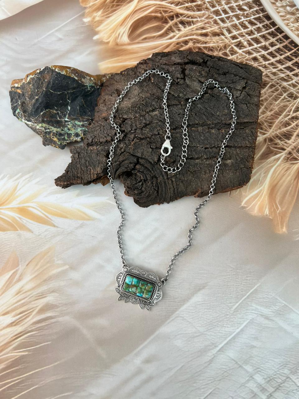 Handmade Sterling Silver Sonoran Cobble Collection: Sonoran Mountain Turquoise Necklace "Signed Nizhoni"