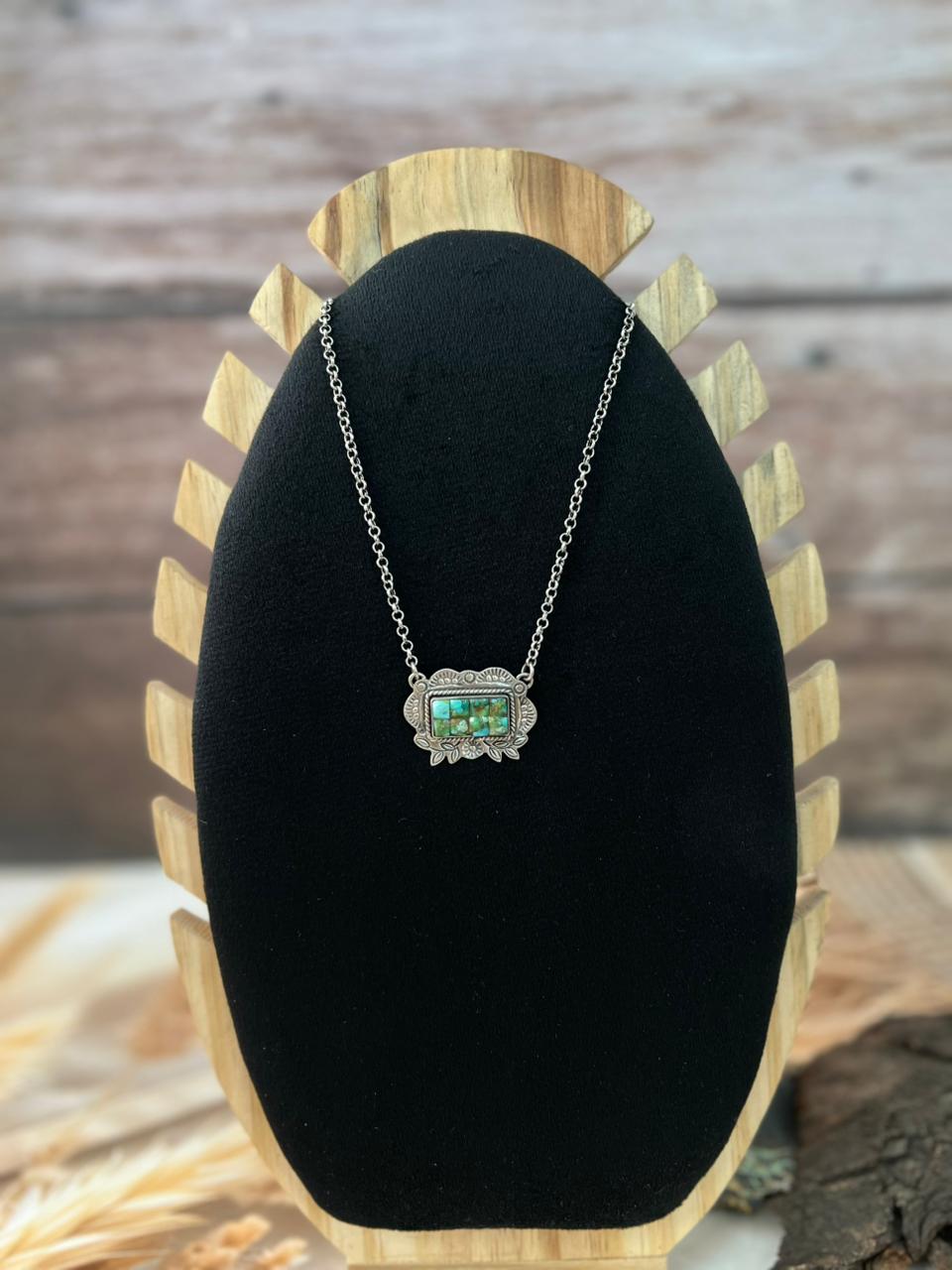 Handmade Sterling Silver Sonoran Cobble Collection: Sonoran Mountain Turquoise Necklace "Signed Nizhoni"