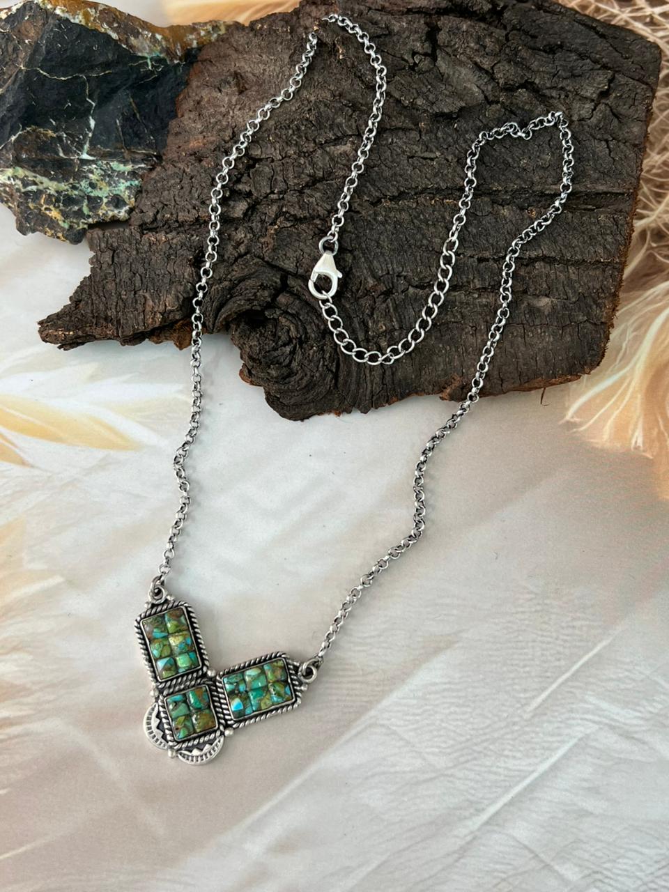 Handmade Sterling Silver Sonoran Cobble Collection: Sonoran Mountain Turquoise Necklace "Signed Nizhoni"