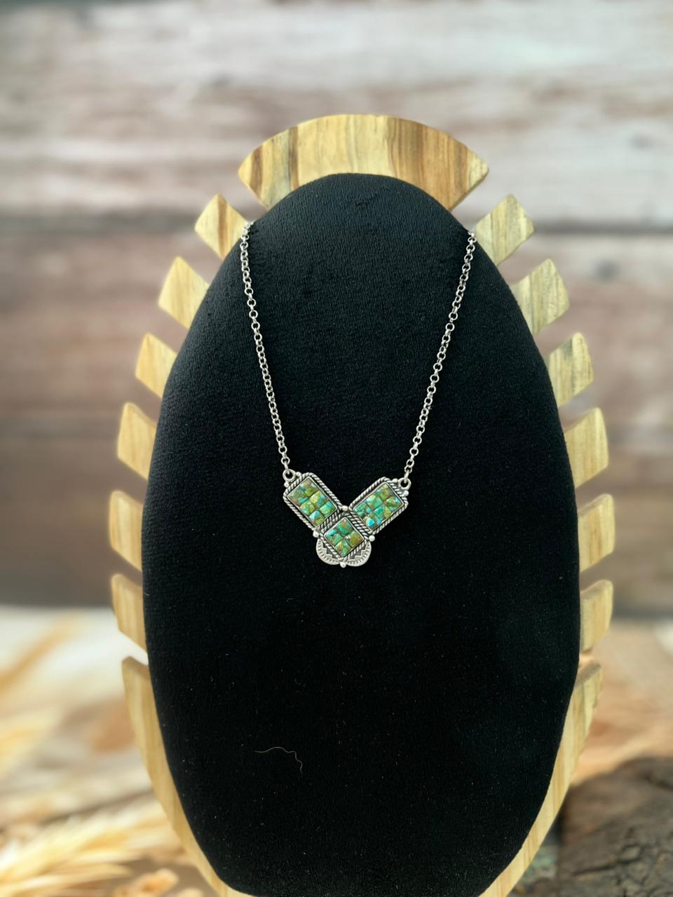Handmade Sterling Silver Sonoran Cobble Collection: Sonoran Mountain Turquoise Necklace "Signed Nizhoni"