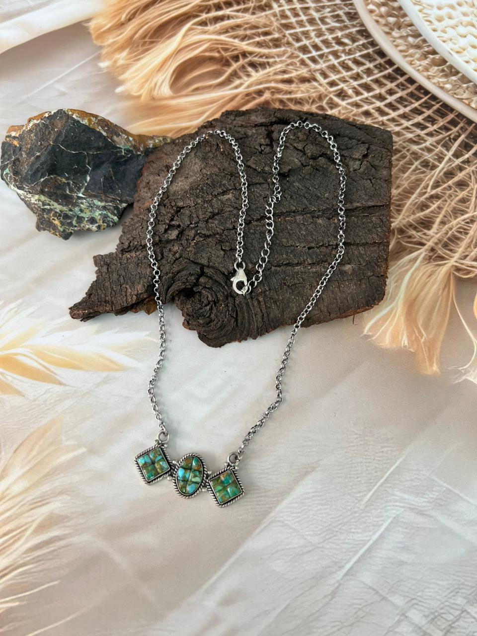 Handmade Sterling Silver Sonoran Cobble Collection: Sonoran Mountain Turquoise Necklace "Signed Nizhoni"