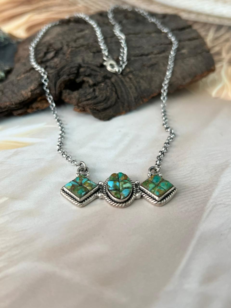 Handmade Sterling Silver Sonoran Cobble Collection: Sonoran Mountain Turquoise Necklace "Signed Nizhoni"