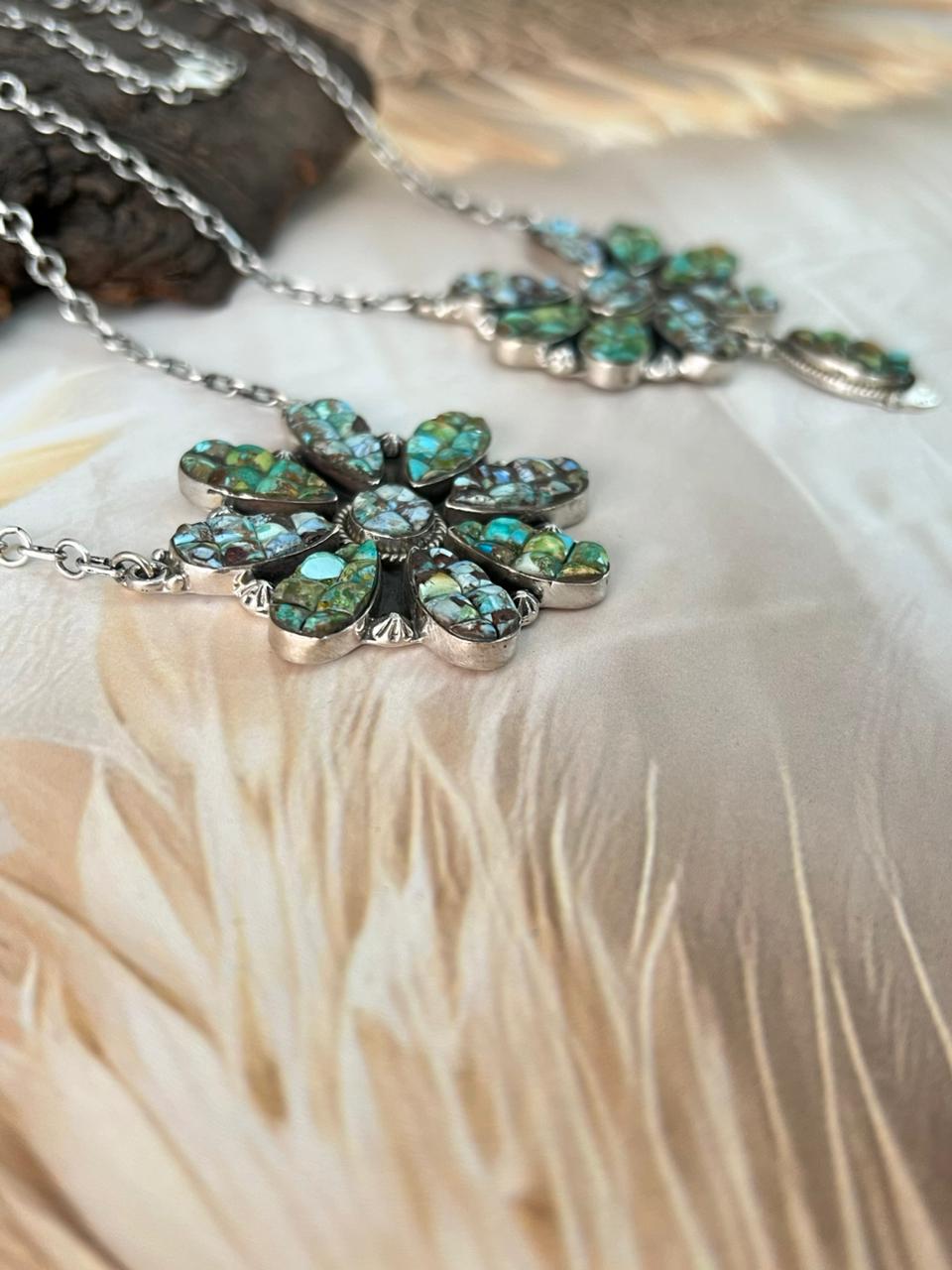 Handmade Sterling Silver Sonoran Cobble Collection: Sonoran Mountain Turquoise Necklace "Signed Nizhoni"