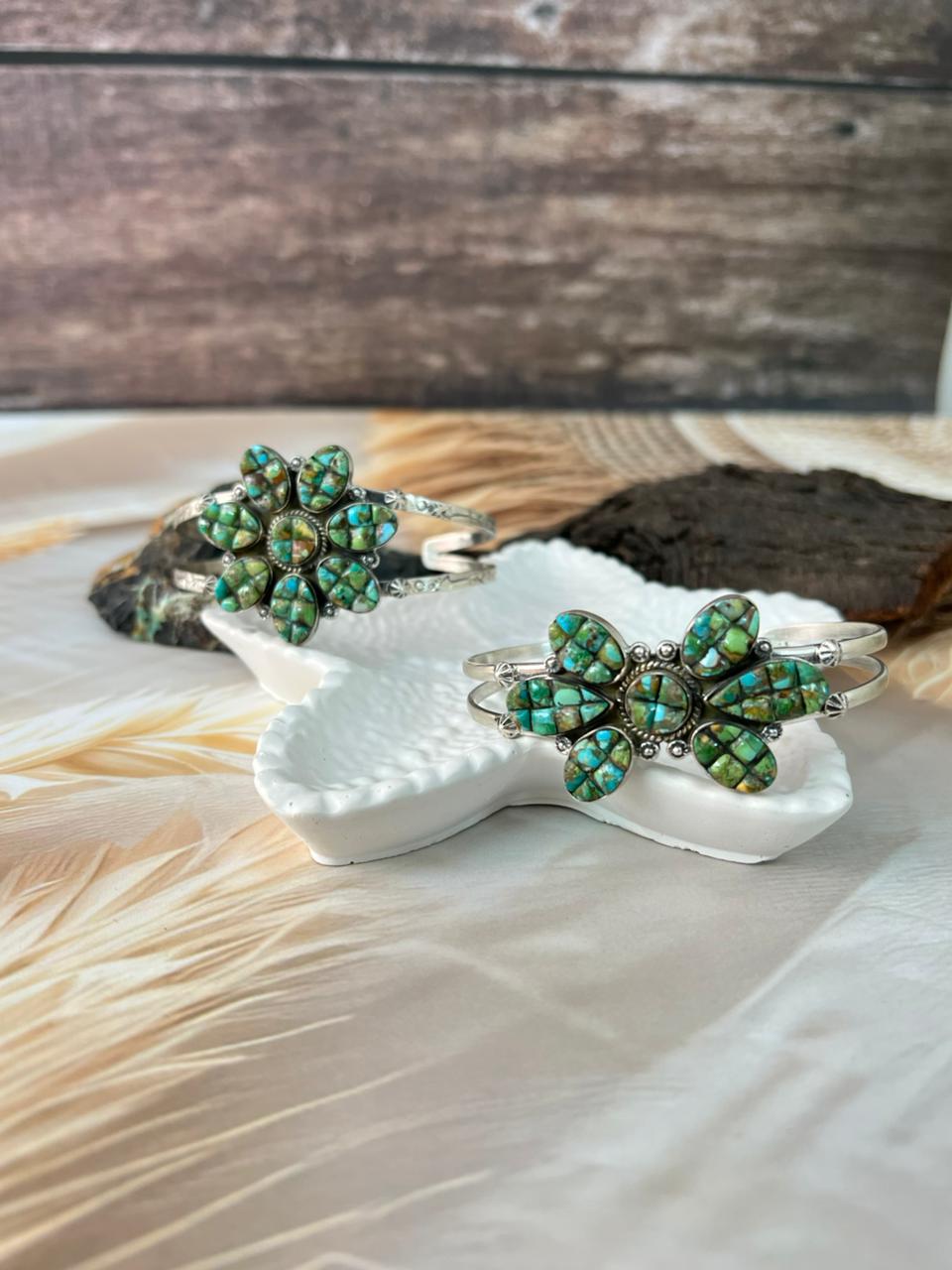 Handmade Sterling Silver Sonoran Cobble Collection: Sonoran Mountain Turquoise Cuff Bracelet "Signed Nizhoni"