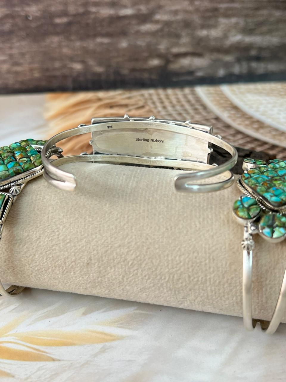 Handmade Sterling Silver Sonoran Cobble Collection: Sonoran Mountain Turquoise Cuff Bracelet "Signed Nizhoni"