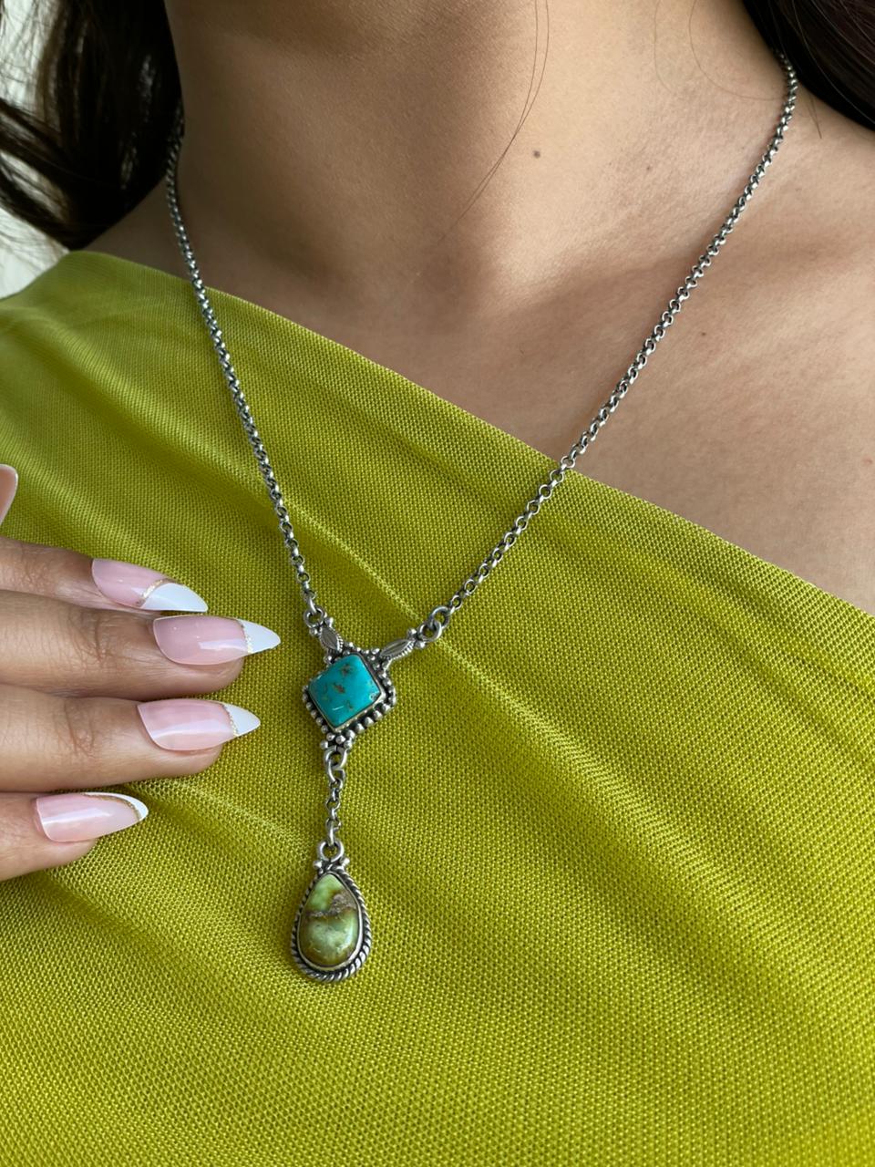Handmade Sterling Silver Santa Maria with Palomino Turquoise Necklace "Signed Nizhoni"