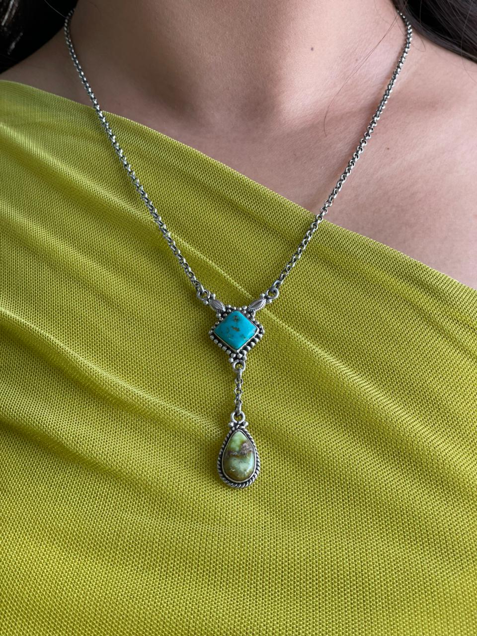 Handmade Sterling Silver Santa Maria with Palomino Turquoise Necklace "Signed Nizhoni"