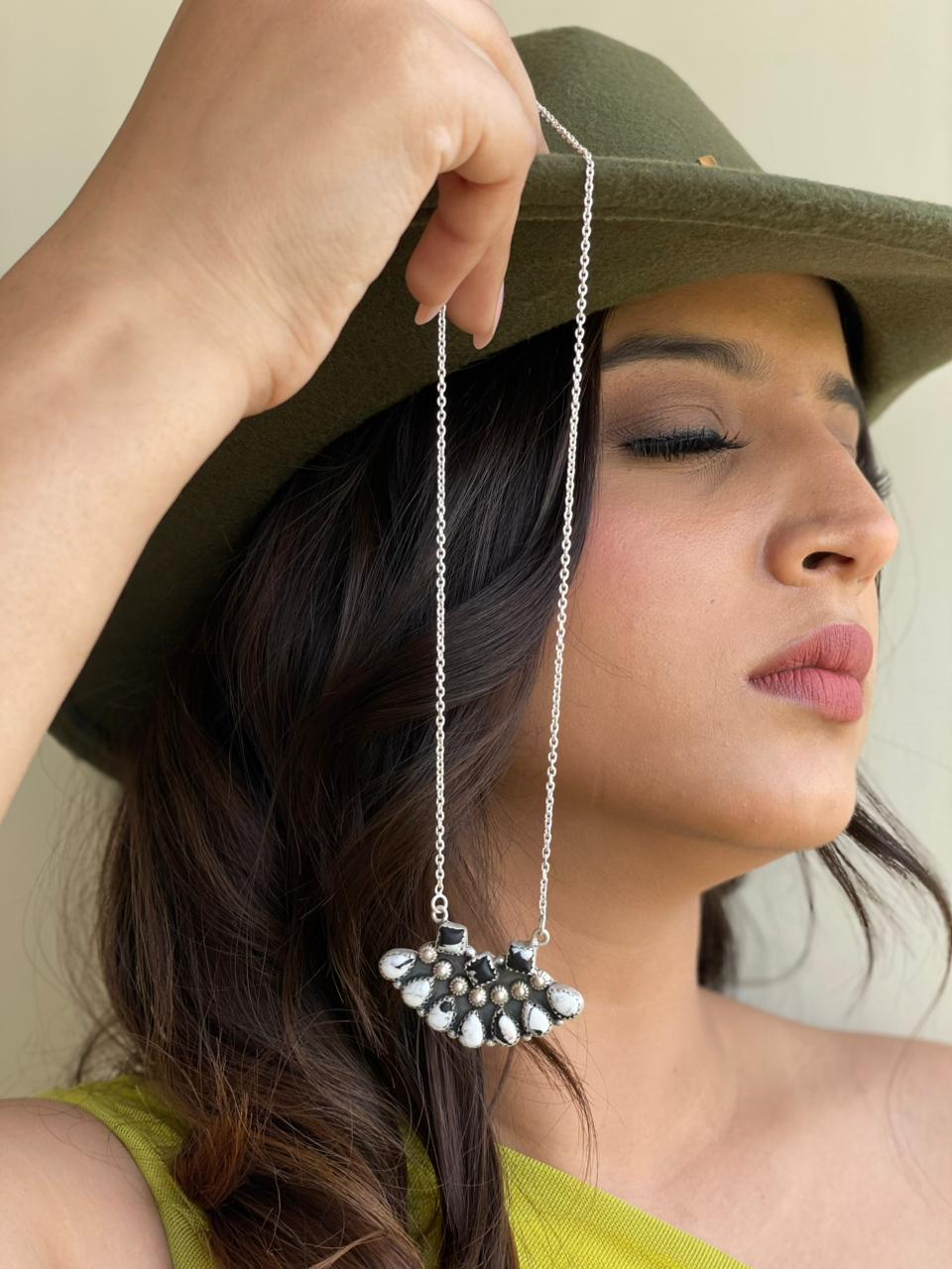 Handmade Sterling Silver White Buffalo Necklace "Signed Nizhoni"