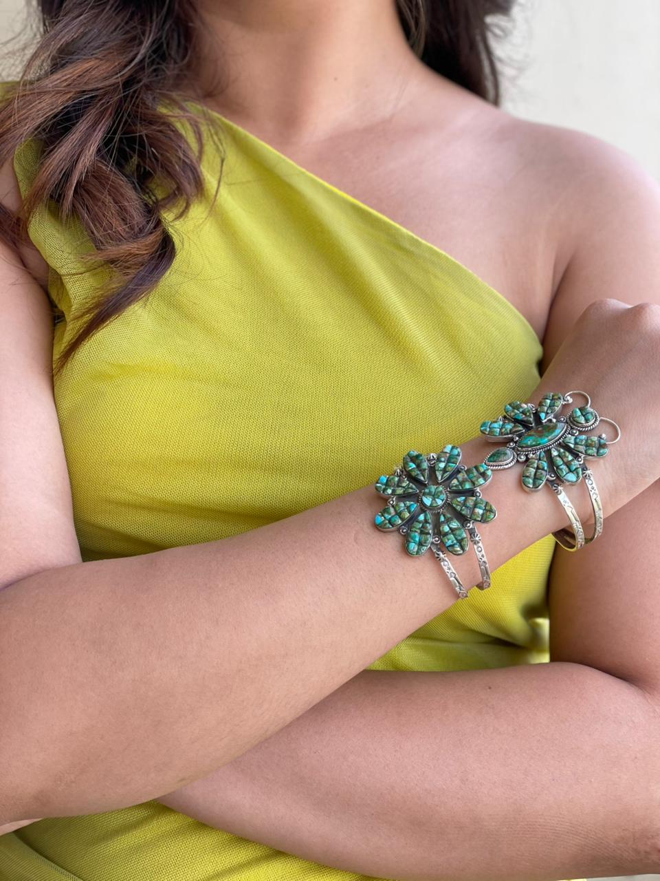 Handmade Sterling Silver Sonoran Cobble Collection: Sonoran Mountain Turquoise Cuff Bracelet "Signed Nizhoni"