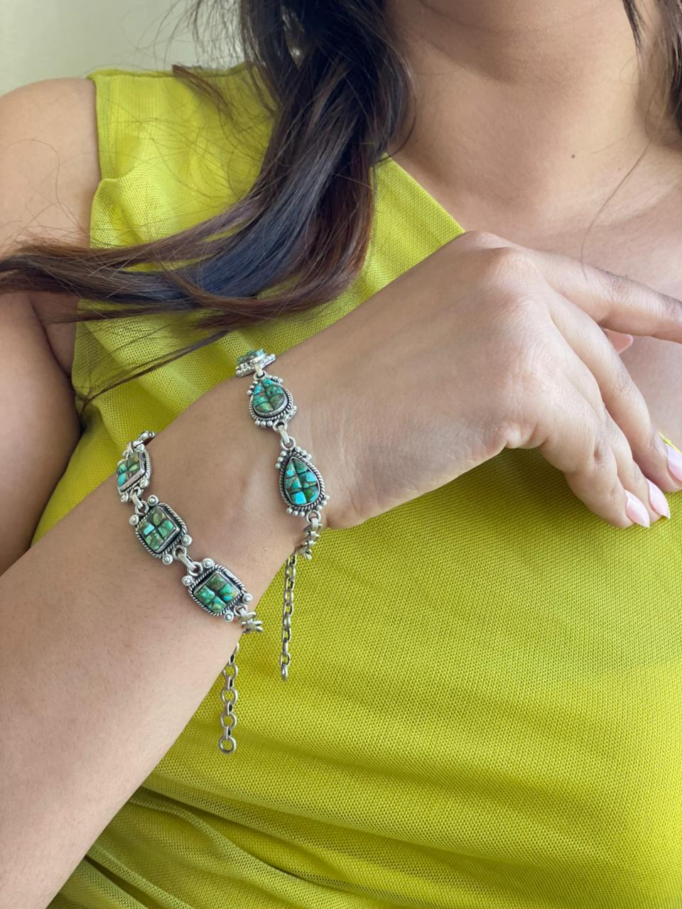 Handmade Sterling Silver Sonoran Cobble Collection: Sonoran Mountain Turquoise Bracelet "Signed Nizhoni"