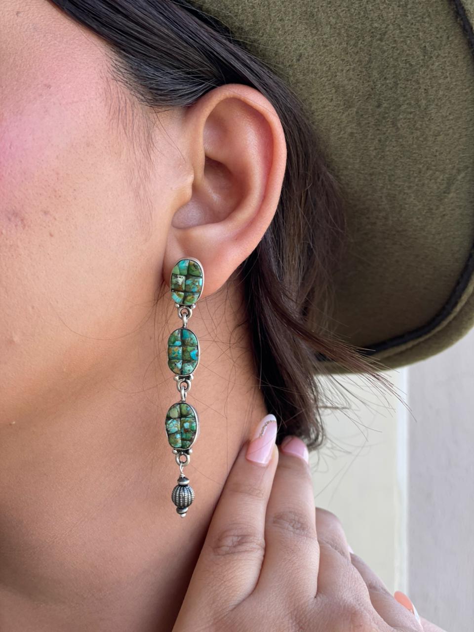 Handmade Sterling Silver Sonoran Cobble Collection: Sonoran Mountain Turquoise Post Dangle Earrings "Signed Nizhoni"