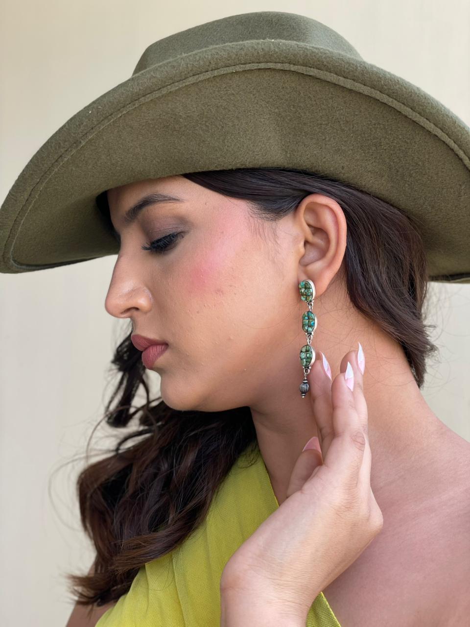Handmade Sterling Silver Sonoran Cobble Collection: Sonoran Mountain Turquoise Post Dangle Earrings "Signed Nizhoni"